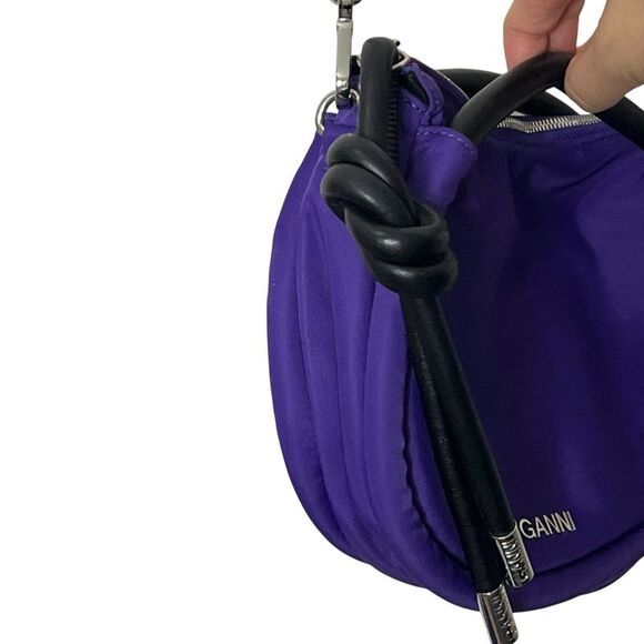 GANNI Knot Purse OS Purple Tech Fabric Mini Bag Removable Strap Baguette Style - Picture 4 of 11